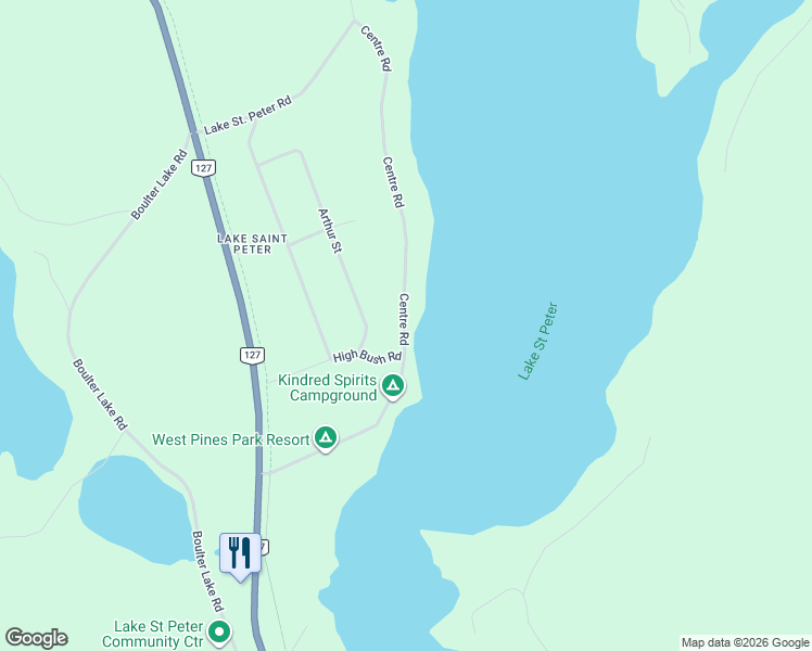 map of restaurants, bars, coffee shops, grocery stores, and more near 136 Centre Road in Lake Saint Peter