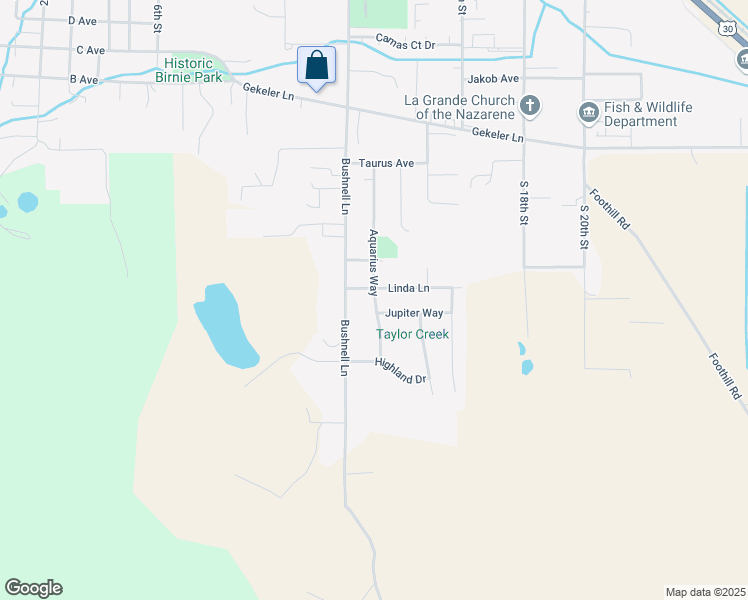 map of restaurants, bars, coffee shops, grocery stores, and more near 1906 Jupiter Way in La Grande