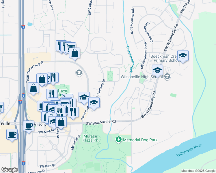 map of restaurants, bars, coffee shops, grocery stores, and more near 29348 Southwest Courtside Drive in Wilsonville