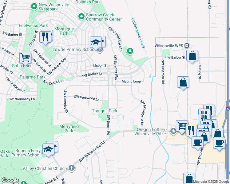 map of restaurants, bars, coffee shops, grocery stores, and more near 29367 Southwest Serenity Way in Wilsonville