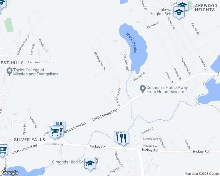 map of restaurants, bars, coffee shops, grocery stores, and more near 37 Lomond Court in Saint John