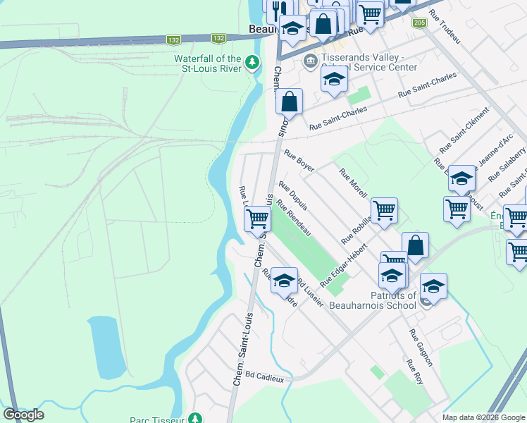 map of restaurants, bars, coffee shops, grocery stores, and more near 297 Chemin Saint-Louis in Beauharnois