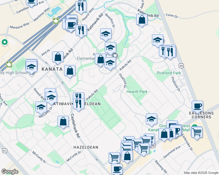 map of restaurants, bars, coffee shops, grocery stores, and more near 41 Shearer Crescent in Ottawa
