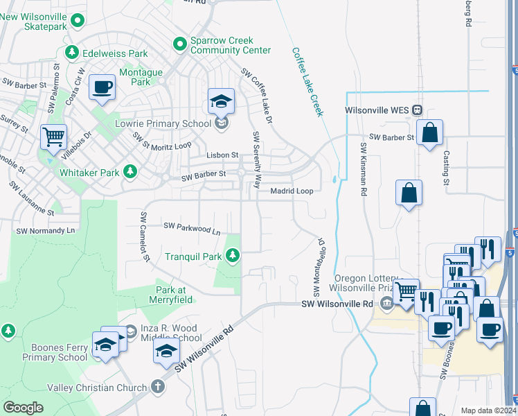 map of restaurants, bars, coffee shops, grocery stores, and more near 29367 Southwest Serenity Way in Wilsonville