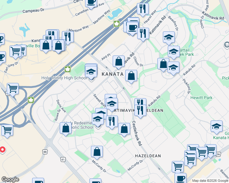 map of restaurants, bars, coffee shops, grocery stores, and more near in Ottawa