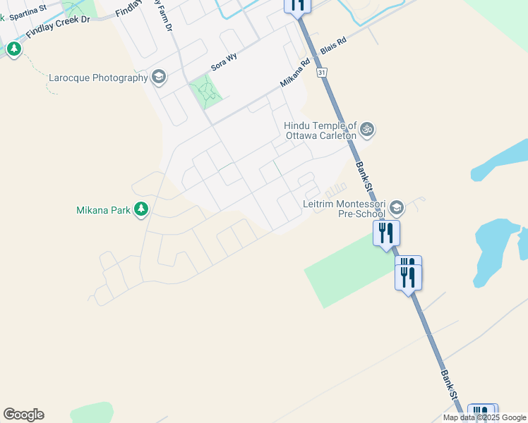 map of restaurants, bars, coffee shops, grocery stores, and more near 4547 Kelly Farm Drive in Ottawa