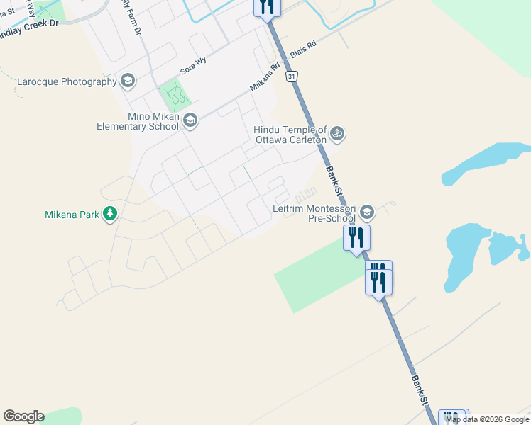 map of restaurants, bars, coffee shops, grocery stores, and more near 78 Rallidale Street in Ottawa
