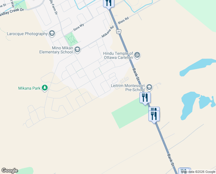 map of restaurants, bars, coffee shops, grocery stores, and more near 4547 Kelly Farm Drive in Ottawa