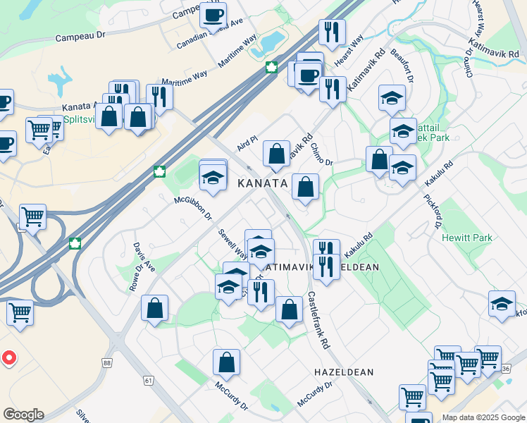 map of restaurants, bars, coffee shops, grocery stores, and more near in Ottawa