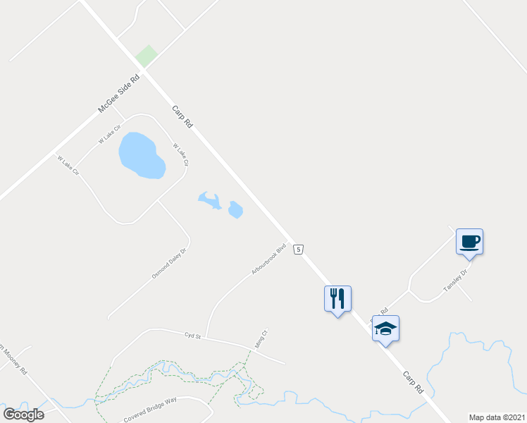 map of restaurants, bars, coffee shops, grocery stores, and more near 2857 Carp Road in Ottawa
