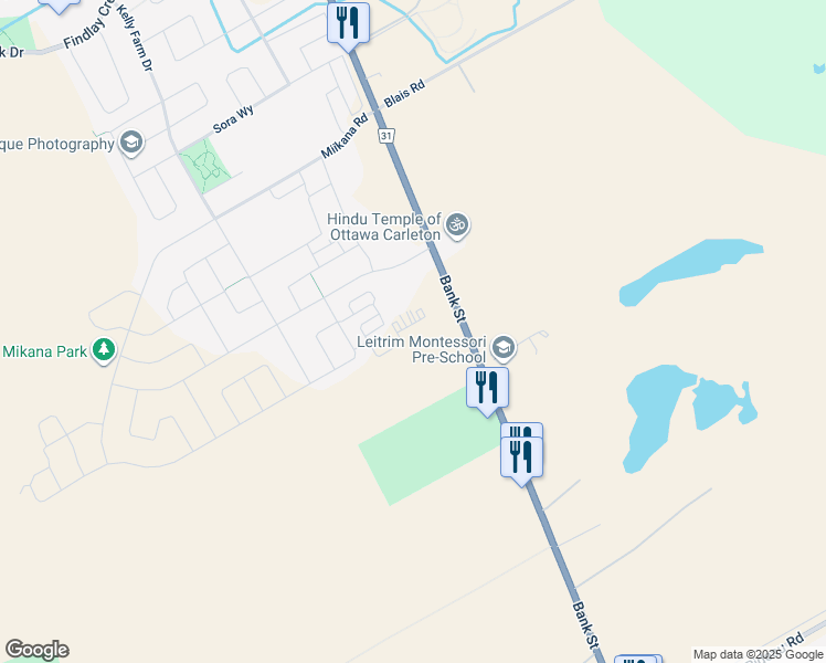 map of restaurants, bars, coffee shops, grocery stores, and more near 4840 Bank Street in Ottawa