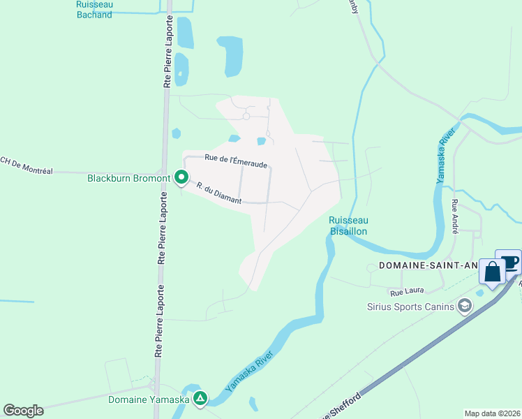 map of restaurants, bars, coffee shops, grocery stores, and more near 125 Rue du Diamant in Bromont