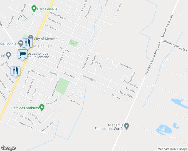 map of restaurants, bars, coffee shops, grocery stores, and more near 72 Rue Vallée in Mercier
