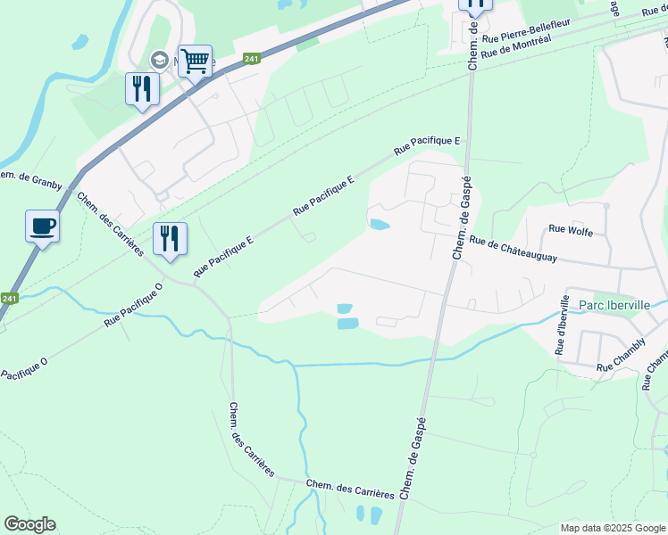 map of restaurants, bars, coffee shops, grocery stores, and more near Rue des Lilas in Bromont