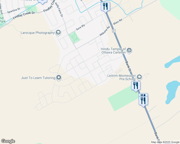 map of restaurants, bars, coffee shops, grocery stores, and more near Dun Skipper Drive in Ottawa