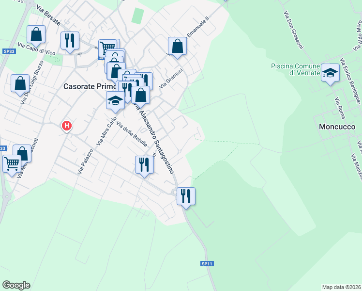 map of restaurants, bars, coffee shops, grocery stores, and more near 3 Via G. di Bella in Provincia di Pavia