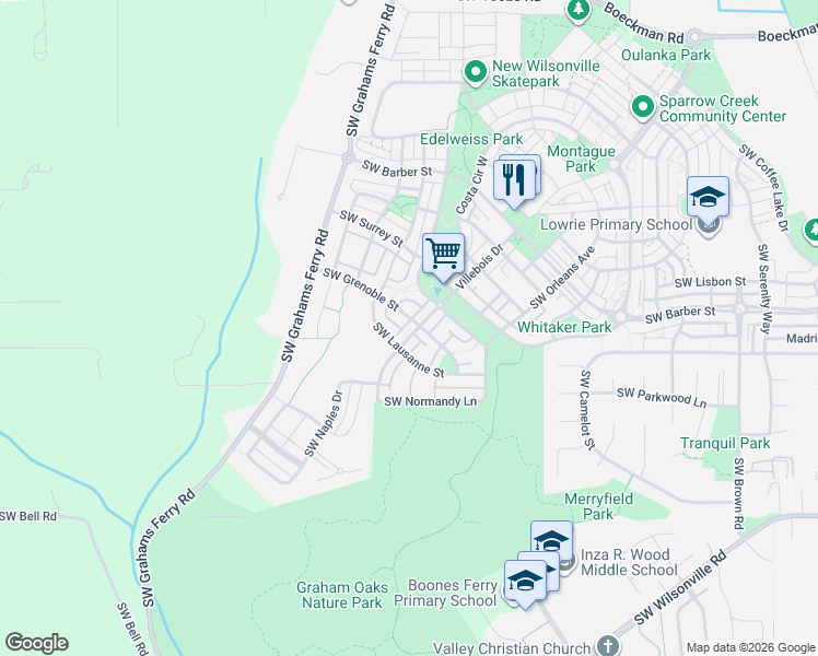 map of restaurants, bars, coffee shops, grocery stores, and more near 11931 Southwest Lausanne Street in Wilsonville