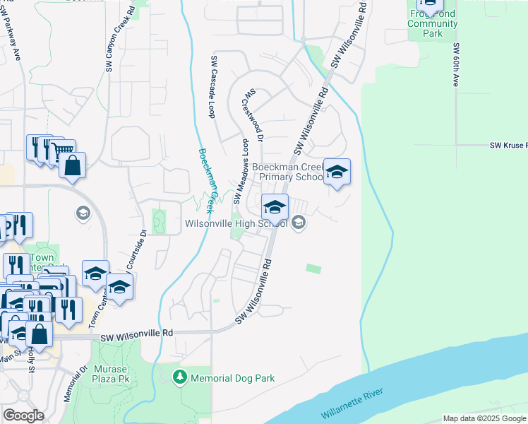 map of restaurants, bars, coffee shops, grocery stores, and more near 29019 Southwest Meek Loop in Wilsonville