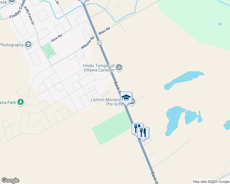 map of restaurants, bars, coffee shops, grocery stores, and more near 4836 Bank St in Ottawa