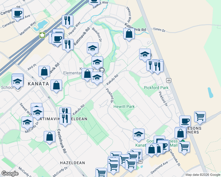 map of restaurants, bars, coffee shops, grocery stores, and more near 6 Berton Place in Ottawa
