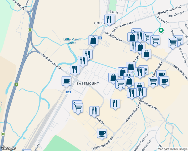 map of restaurants, bars, coffee shops, grocery stores, and more near 19 Gull Street in Saint John
