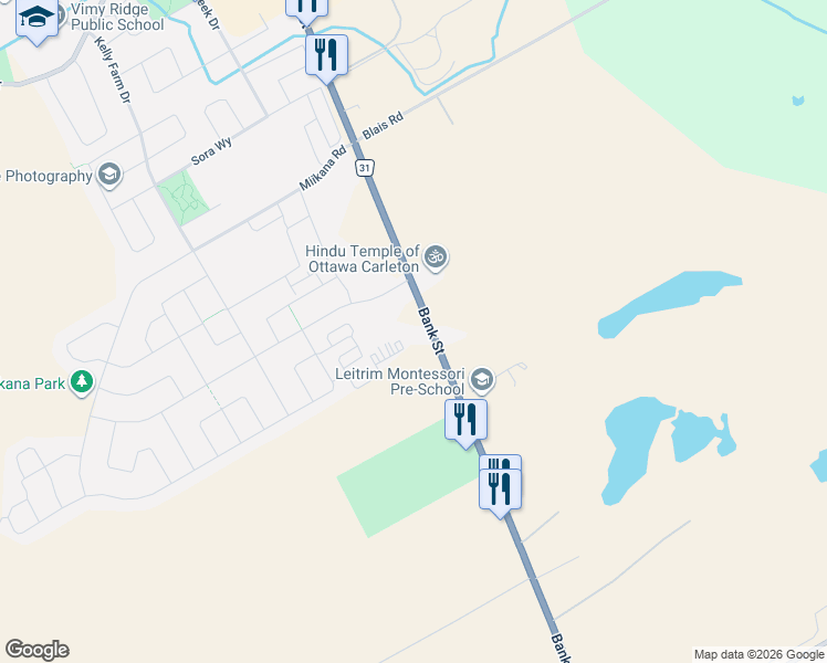 map of restaurants, bars, coffee shops, grocery stores, and more near 4836 Bank St in Ottawa