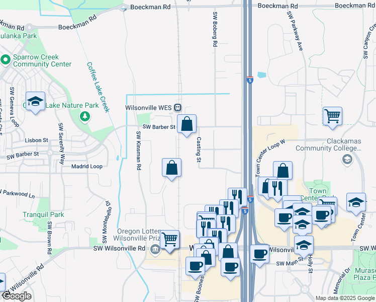 map of restaurants, bars, coffee shops, grocery stores, and more near 29125 Casting Street in Wilsonville