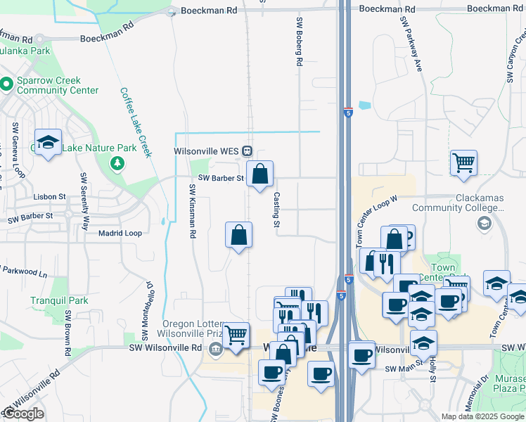 map of restaurants, bars, coffee shops, grocery stores, and more near 29125 Casting Street in Wilsonville