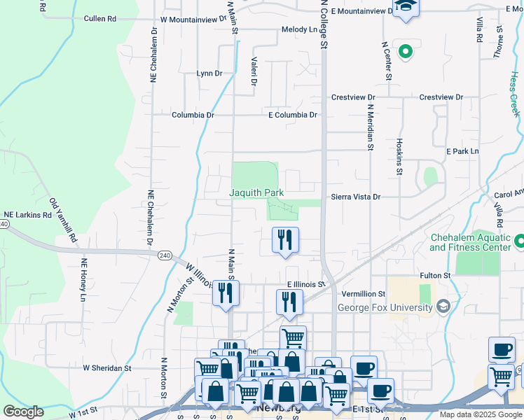 map of restaurants, bars, coffee shops, grocery stores, and more near 115 Markris Way in Newberg