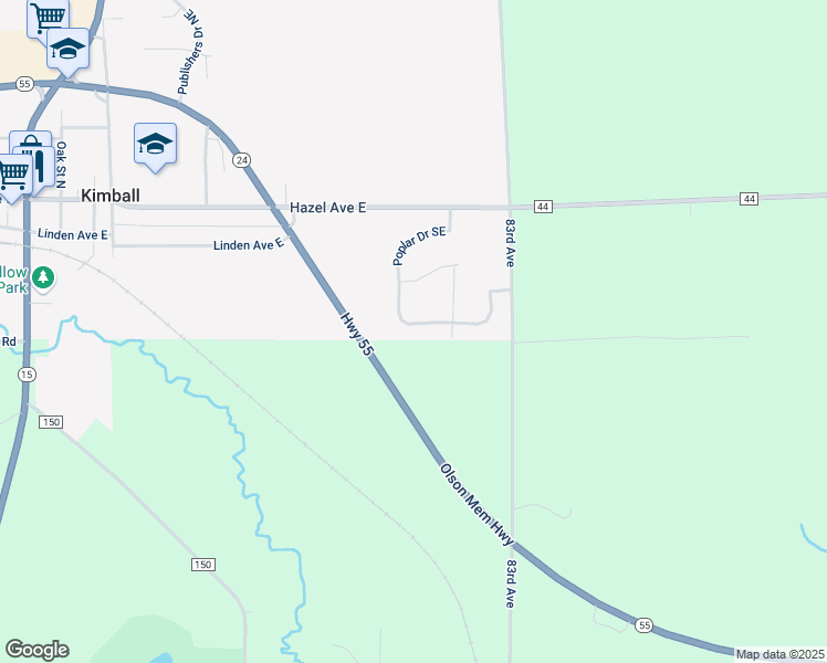 map of restaurants, bars, coffee shops, grocery stores, and more near 880 Poplar Drive Southeast in Kimball