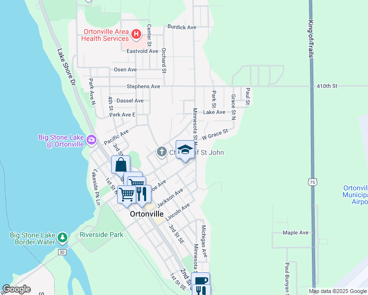 map of restaurants, bars, coffee shops, grocery stores, and more near 200 Trojan Drive in Ortonville