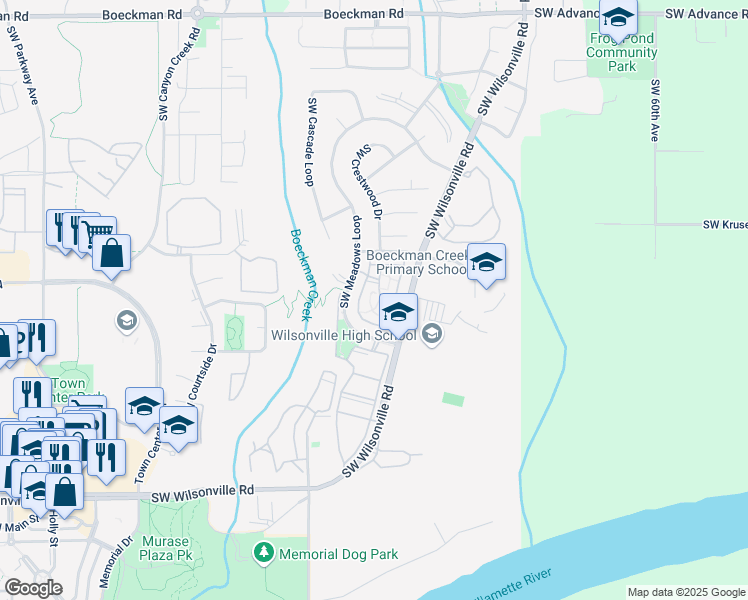 map of restaurants, bars, coffee shops, grocery stores, and more near 29019 Southwest Meek Loop in Wilsonville