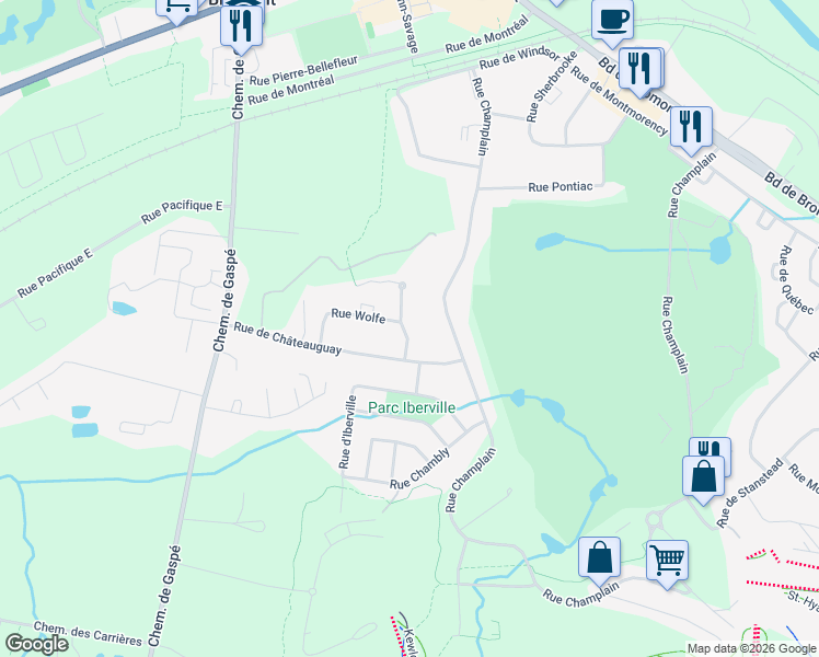 map of restaurants, bars, coffee shops, grocery stores, and more near 5 Rue Bonaventure in Bromont