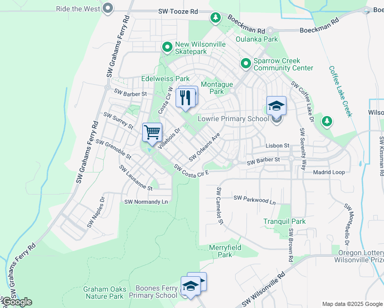 map of restaurants, bars, coffee shops, grocery stores, and more near 29197 Southwest Orleans Avenue in Wilsonville