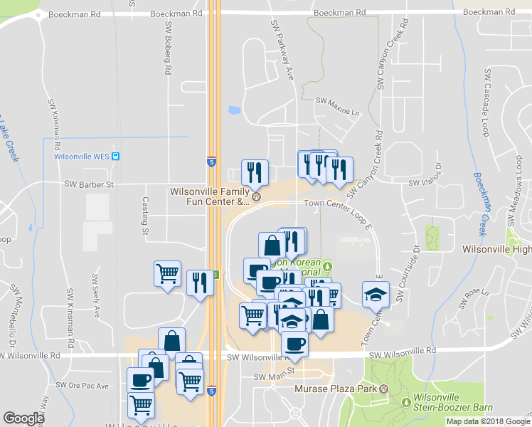 map of restaurants, bars, coffee shops, grocery stores, and more near 29112 Town Center Loop West in Wilsonville