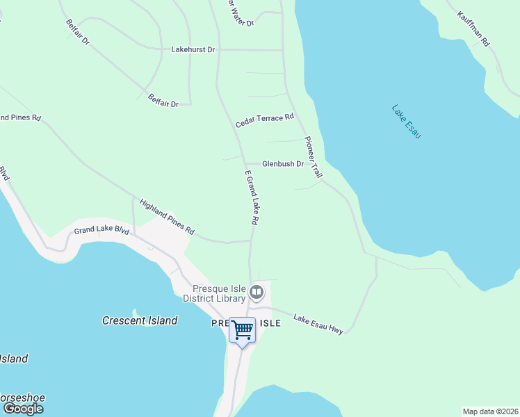 map of restaurants, bars, coffee shops, grocery stores, and more near 7742 E Grand Lake Rd in Presque Isle