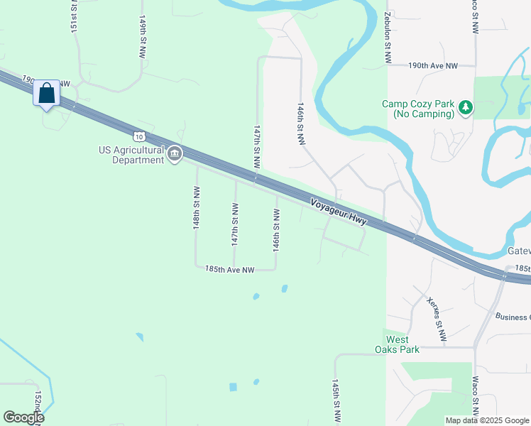 map of restaurants, bars, coffee shops, grocery stores, and more near 18608 146th Street Northwest in Elk River