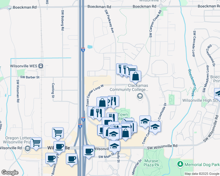 map of restaurants, bars, coffee shops, grocery stores, and more near 29100 Town Center Loop West in Wilsonville