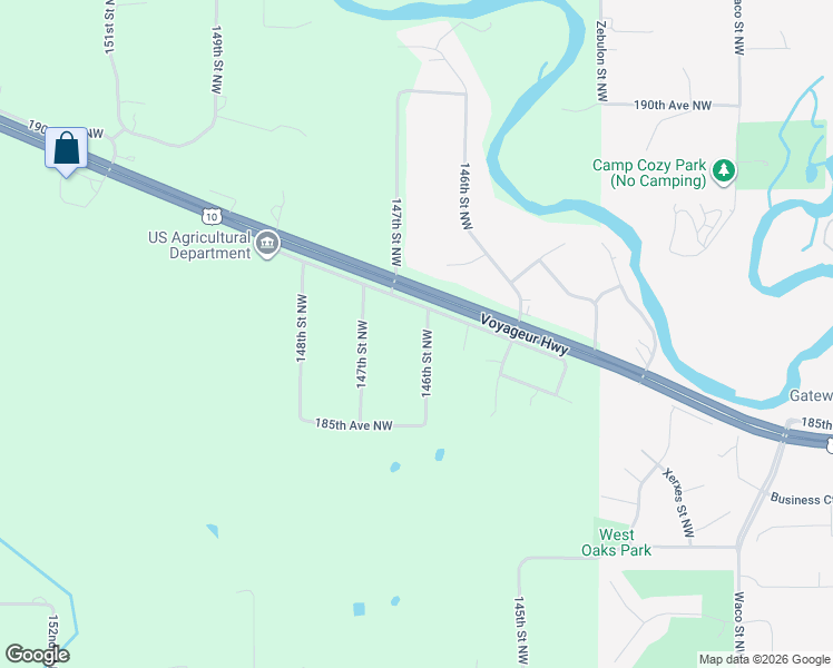 map of restaurants, bars, coffee shops, grocery stores, and more near 18608 146th Street Northwest in Elk River
