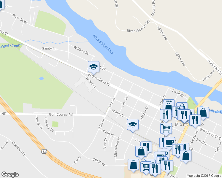 map of restaurants, bars, coffee shops, grocery stores, and more near 818 West Broadway Street in Monticello