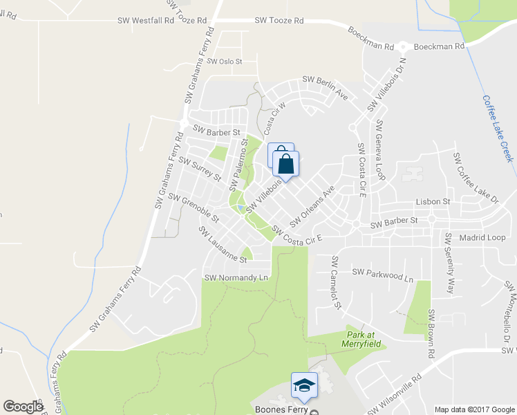 map of restaurants, bars, coffee shops, grocery stores, and more near 28765 Southwest Costa Circle in Wilsonville
