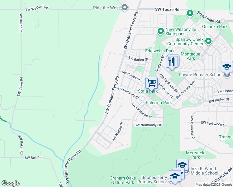 map of restaurants, bars, coffee shops, grocery stores, and more near 29159 Southwest San Remo Court in Wilsonville