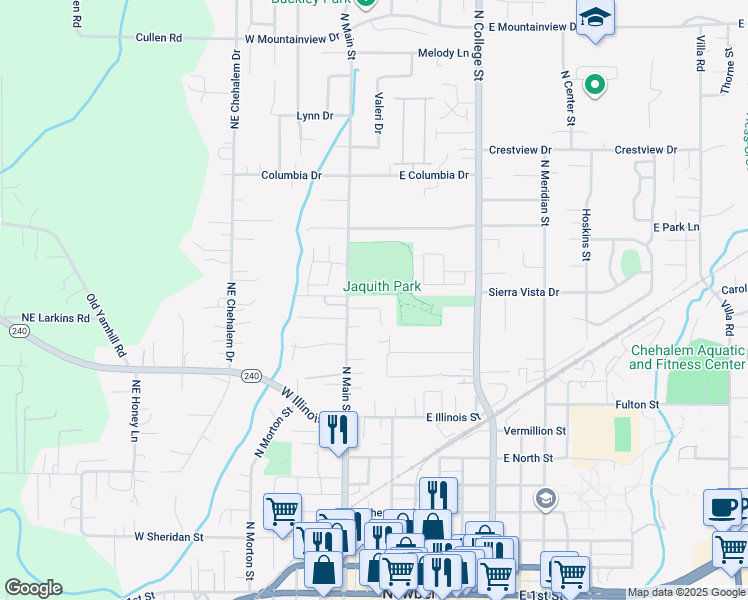 map of restaurants, bars, coffee shops, grocery stores, and more near 115 Markris Way in Newberg