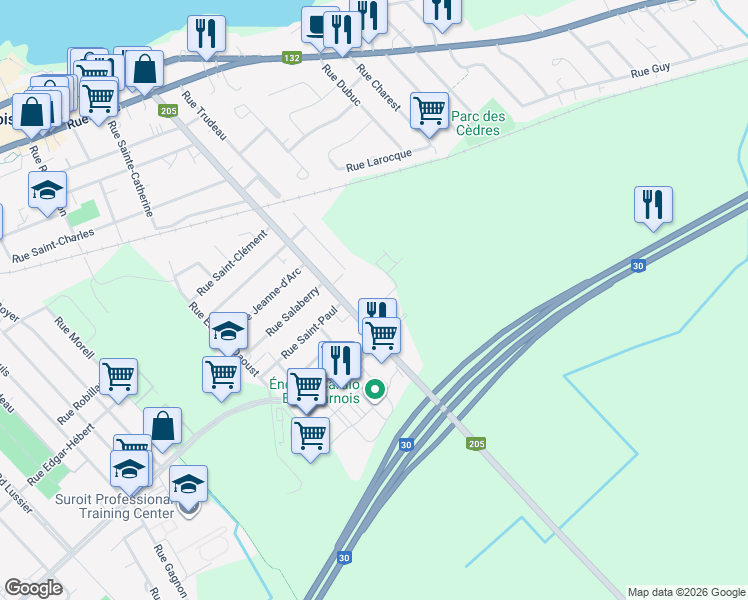 map of restaurants, bars, coffee shops, grocery stores, and more near 481 Rue Gendron in Beauharnois