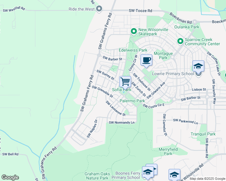 map of restaurants, bars, coffee shops, grocery stores, and more near 11818 Southwest Palermo Street in Wilsonville