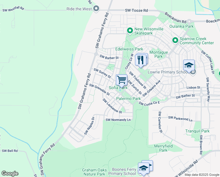 map of restaurants, bars, coffee shops, grocery stores, and more near 11818 Southwest Palermo Street in Wilsonville