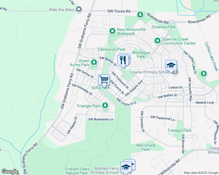map of restaurants, bars, coffee shops, grocery stores, and more near 28901 Southwest Villebois Drive in Wilsonville