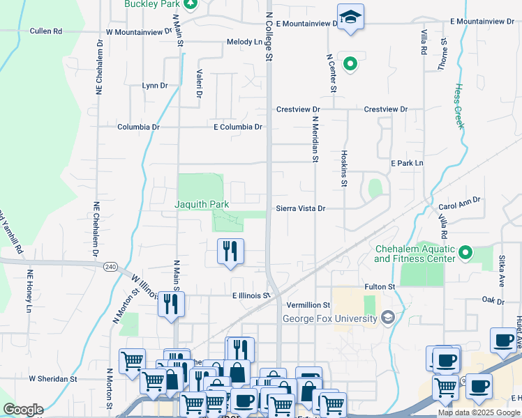 map of restaurants, bars, coffee shops, grocery stores, and more near 510 Brandon Drive in Newberg