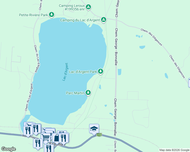 map of restaurants, bars, coffee shops, grocery stores, and more near 153 Rue Martin in Eastman