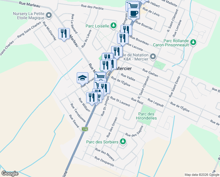 map of restaurants, bars, coffee shops, grocery stores, and more near 907 Rue St-Joseph in Mercier